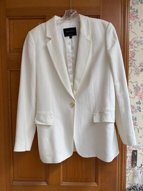 Massimo Dutti Cream Single-Button Tailored Blazer
